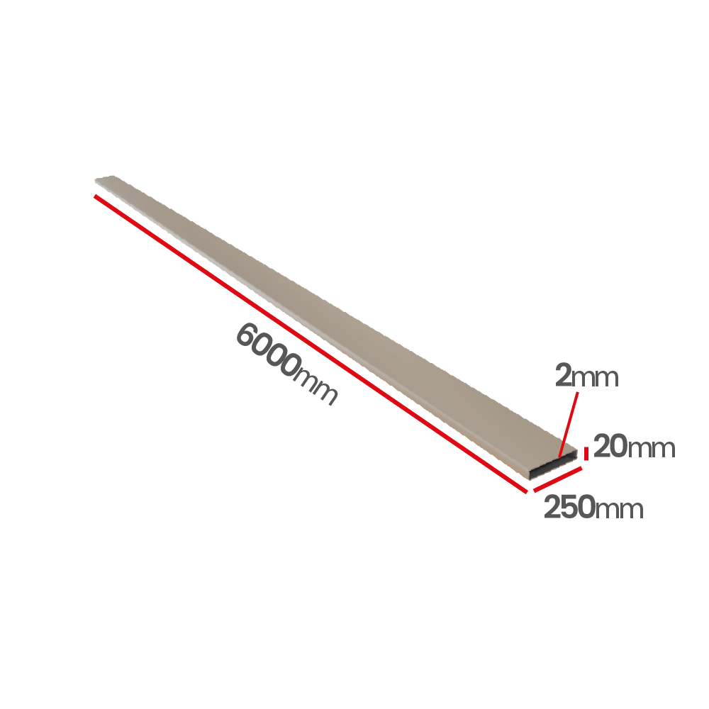 Profil aluminiowy 250x20x2 6060 T6 wzmocniony mb